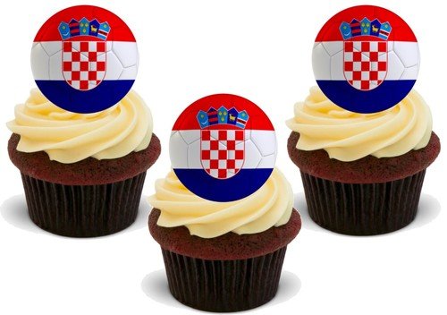 Fußball Kroatien - 12 essbare hochwertige stehende Waffeln Karte Kuchen Toppers Dekorationen, Football Croatia - 12 Edible Stand Up Premium Wafer Card Cake Toppers Decorations von Just Party Supplies