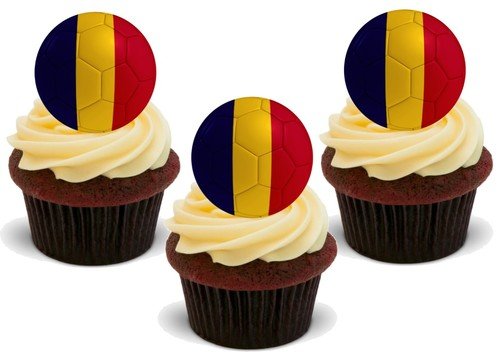 Fußball Rumänien - 12 essbare hochwertige stehende Waffeln Karte Kuchen Toppers Dekorationen, Football Romania - 12 Edible Stand Up Premium Wafer Card Cake Toppers Decorations von Just Party Supplies