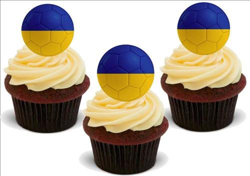 Fußball Ukraine - 12 essbare hochwertige stehende Waffeln Karte Kuchen Toppers Dekorationen, Football Ukraine - 12 Edible Stand Up Premium Wafer Card Cake Toppers Decorations von Just Party Supplies