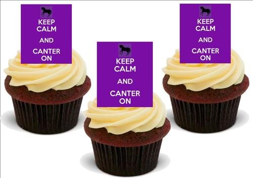 LILA HALTEN CALM & CANTER ON - 12 essbare hochwertige stehende Waffeln Kuchen Toppers, PURPLE KEEP CALM & CANTER ON - 12 Standup Premium Wafer Cake Toppers von Just Party Supplies