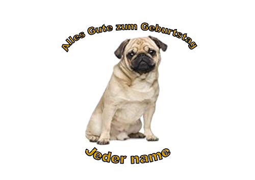 Niedlicher Mops-Hundepersonifizierter Name 8 Zoll runder Zuckerglasurdeckel Cute Pug Dog Personalised Name 8 inch round icing topper von Just Party Supplies