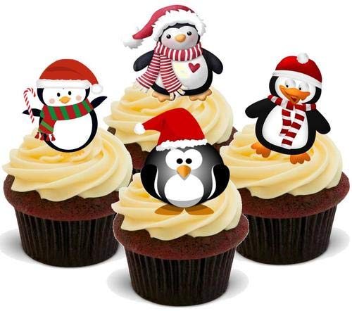 Weihnachtspinguin Mix-12 essbare hochwertige stehende Waffeln Kuchen Toppers, Christmas Penguin Mix- Standups 12 Edible Standup Premium Wafer Cake Toppers von Just Party Supplies