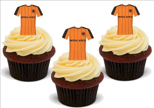 Wolverhampton Wanderers – 12 essbare hochwertige stehende Waffeln Karte Kuchen Toppers Dekorationen, Wolverhampton Wanderers - 12 Edible Stand Up Premium Wafer Card Cake Toppers Decorations von Just Party Supplies