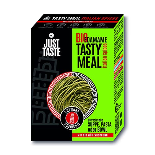 JUST TASTE - Bio Edamame TASTY MEAL ITALIAN Spices - Das neue FIXE PASTA GERICHT - 3 verschiedene Gerichte (Suppe, Pasta, Bowl) mit spezieller Würzmischung möglich - 8er Pack á 53,3g von Just Taste Be different