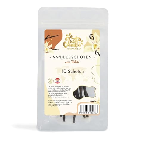 JUST VANILLA Vanilleschoten 10 ganze Stück 21 Gramm Premium Tahiti Vanille Stangen zum Backen, Kochen, Extrahieren, Verfeinern von Süßspeisen von Just Vanilla JUST VANILLA