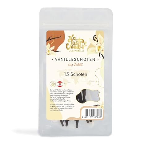 JUST VANILLA Vanilleschoten 15 ganze Stück 32 Gramm Premium Tahiti Vanille Stangen zum Backen, Kochen, Extrahieren, Verfeinern von Süßspeisen von Just Vanilla JUST VANILLA