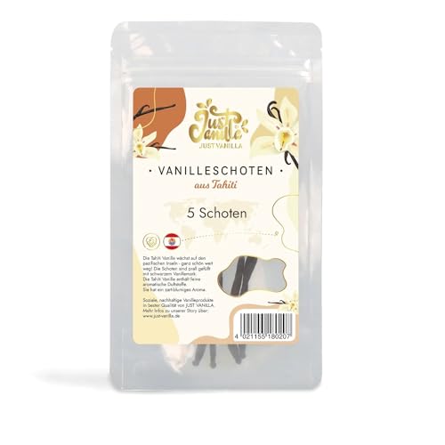 JUST VANILLA Vanilleschoten 5 ganze Stück 10,5 Gramm Premium Tahiti Vanille Stangen zum Backen, Kochen, Verfeinern von Süßspeisen von Just Vanilla JUST VANILLA