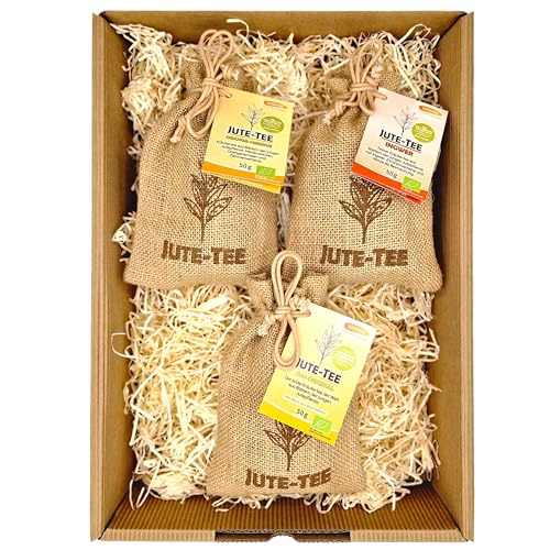 Bio Teegeschenk für Ihn mit Ingwer | Geschenkidee für Teeliebhaber | Jute-Tee Geschenkset mit 3 Sorten im Jutesäckchen von Jutevital