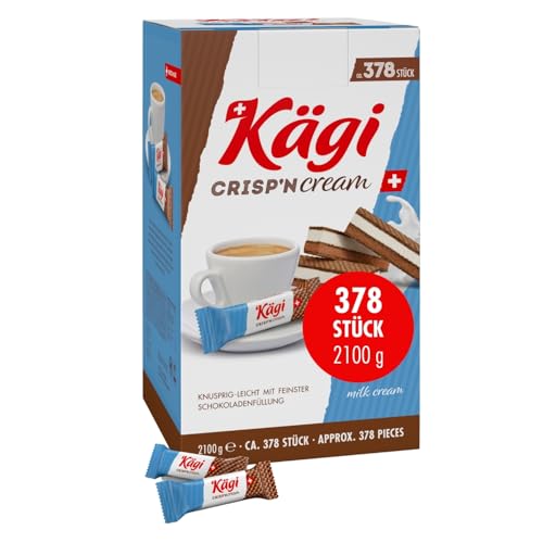 KÄGI Crisp'n Cream I Feinste Schweizer Schokowaffel I Cremige Füllung aufgeschlagener Schokoladen- & Milchcreme zwischen knusprigen Waffeln I Die leichte Schweizer Schokoladen-Spezialität von KÄGI