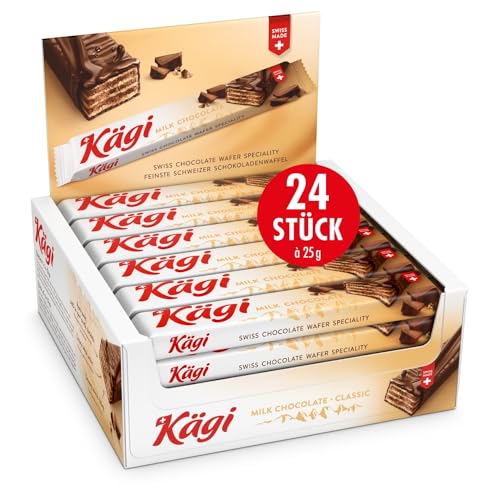 KÄGI FRET Schokoladenriegel I Schweizer Schokowaffel I Snackbox mit knusprigen Waffeln I Die leichte Schweizer Schokoladen-Spezialität I 24 x 25g (Milk Chocolate) von KÄGI