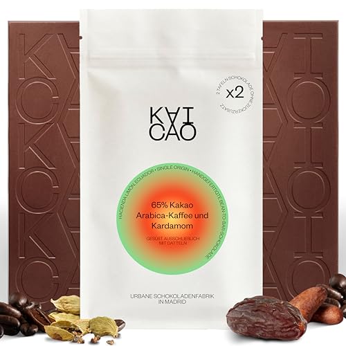 Kaicao Dunkle Schokolade 65% mit Arabica Kaffee & Kardamom – Feiner Aroma-Kakao aus Hacienda Limon, Ecuador – Mit Datteln gesüßt, ohne Zuckerzusatz – Vegane Schokolade – 2 x 70 gr von KAICAO