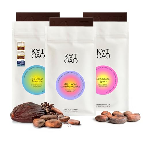 Kaicao Dunkle Schokolade African Origin Mix – 85% Cacao Uganda, 75% Cacao Tanzania, 70% Cacao Uganda mit Nibs – Dattelsüße, Ohne Raffinierten Zucker – 3 x 70g von KAICAO