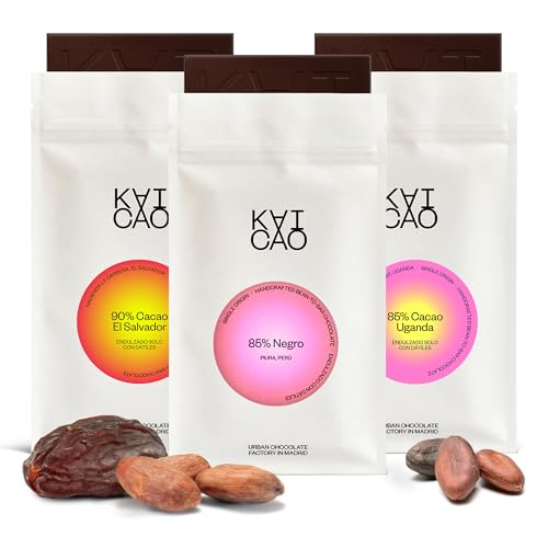 Kaicao Dunkle Schokolade Degustations-Set – 90% Cacao El Salvador, 85% Cacao Peru, 85% Cacao Uganda – Ohne Raffinierten Zucker, Dattelsüße – Perfekt zum Verschenken – 3 x 70g von KAICAO