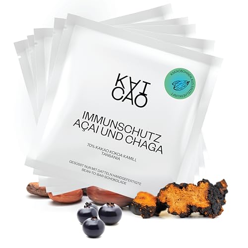 Kaicao Funktionale Zartbitterschokolade 70% mit Açaí und Chaga – Wöchentliche Dosis – Gesüßt mit Datteln – Ohne raffinierten Zucker, Laktosefrei, Glutenfrei, Vegan – Kakao aus Tansania – 5 x 30g von KAICAO