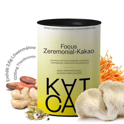 Kaicao Zeremonieller Kakao Focus mit Löwenmähne, Cordyceps, Ingwer und Kardamom - Reiner, zerkleinerter Kakao aus Ecuador - Kakaopulver ohne Zucker, vegan, glutenfrei, keto - 200 g von KAICAO