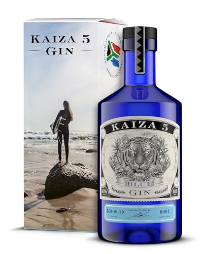 KAIZA 5 BLUE GIN – 0,5 l - 43% | Gin aus Südafrika/Kapstadt | Blumig, beerig, frisch | Holunder, Blaubeere und Drachenfrucht | Beach von KAIZA