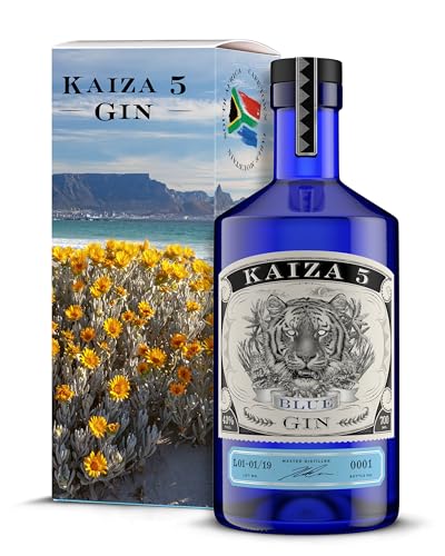 KAIZA 5 BLUE GIN Box – 0,7 l - 43% | Gin aus Südafrika/Kapstadt in der Geschenkbox | Blumig, beerig, frisch | Holunder, Blaubeere und Drachenfrucht | Strand von KAIZA