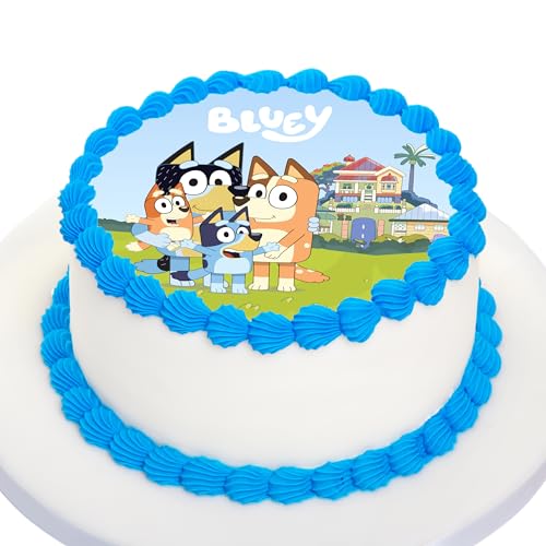 Kardasis Bluey Zuckerpapier Tortenaufleger | Essbarer Aufleger für Torten und Kuchen | Tortendekoration für den Bluey Themengeburtstag | 20 cm rund Zuckerpapier von KARDASIS