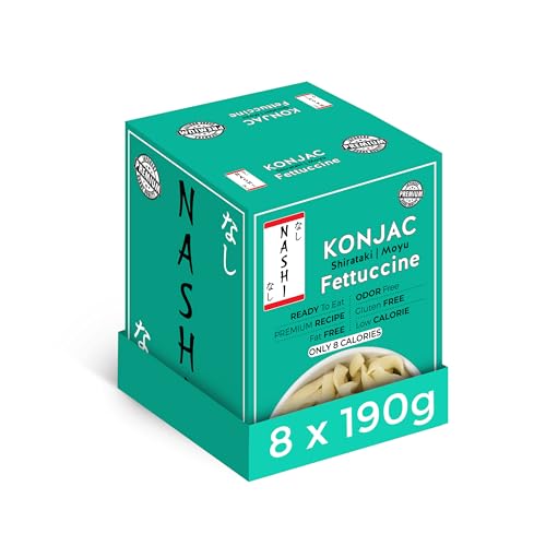 Nashi Shirataki Konjac Fettuccine Pasta – geruchsfrei, kalorienarm und fettfrei, geeignet für vegane, Glucomannan-Keto-freundliche Instant-Mahlzeit | Verzehrfertig (8×190g) von KETO SKINNY