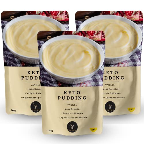 3er Pack Keto Pudding Großpackung Vanille | Für Low-Carb & Keto Ernährung | 0,2g Net Carbs | Ballaststoffreich von KETOS