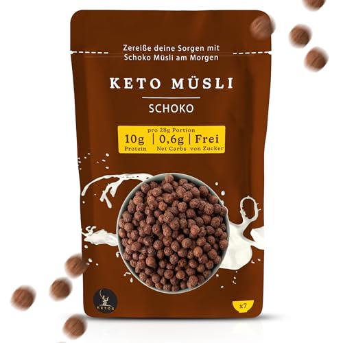 Keto Müsli Schoko, Protein Cerealien, Für Low Carb & Keto Ernährung Diät, Ohne Zucker, Glutenfrei von KETOS