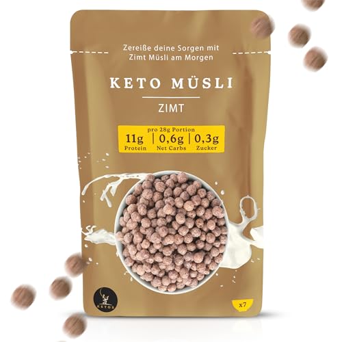 Keto Müsli Zimt, Protein Cerealien, Für Low Carb & Keto Ernährung Diät, Ohne Zucker, Glutenfrei von KETOS