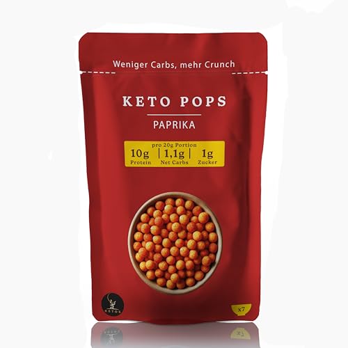 Keto Pops Protein Crisps, Für Low Carb & Keto Ernährung Diät, Ohne Zucker, Glutenfrei (1 Packung, Paprika) von KETOS