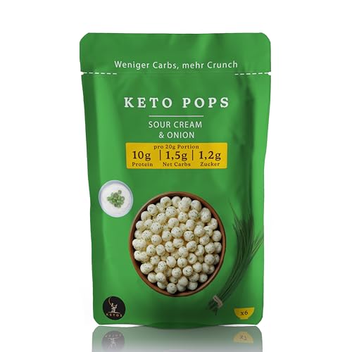 Keto Pops Protein Crisps, Für Low Carb & Keto Ernährung Diät, Ohne Zucker, Glutenfrei (1 Packung, Sour-Cream & Onion) von KETOS