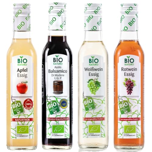 Apfel Essig, Aceto Balsamico di Modena I.G.P., Weißweinessig, Rotweinessig, 4er Pack (4x250ml). von KIIPO