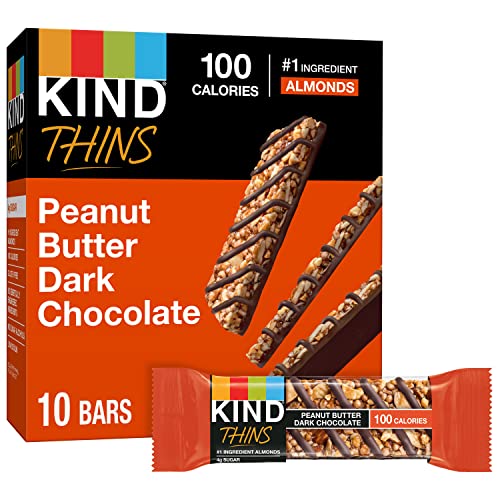 KIND Thins Peanut Butter dunkle Schokoriegel, glutenfrei, 100 Kalorien, 21 g Riegel, 10 Stück von KIND