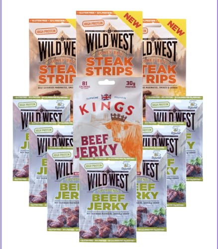 Kings BBQ Jerky - Wild West Beef Jerky Honey BBQ und Jalapeno, Trockenfleisch, Dörrfleisch Mix-Pack von KINGS