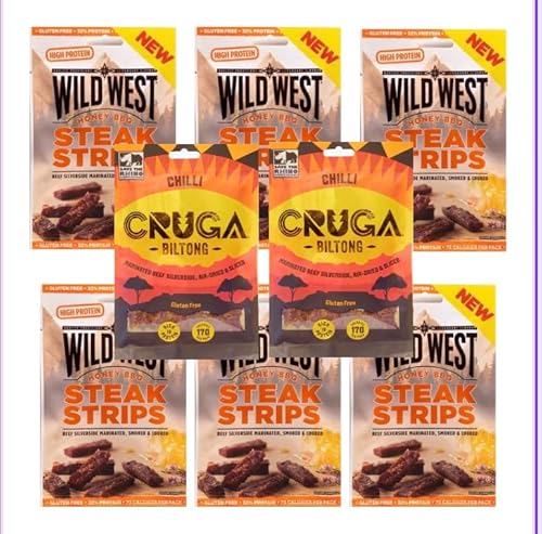 Kings Cruga Biltong Chili 2 x 25g - Wild West Steak Strip Honey BBQ 6 x 60g von KINGS