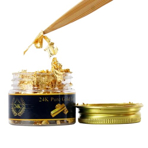 KINNO Essbare Goldblätter, Essbare Blattgold Flocken,24 Karat Gold Streuer zum Basteln Lebensmittel Kuchen Backen Dekorfolie Künstlerbedarf von KINNO