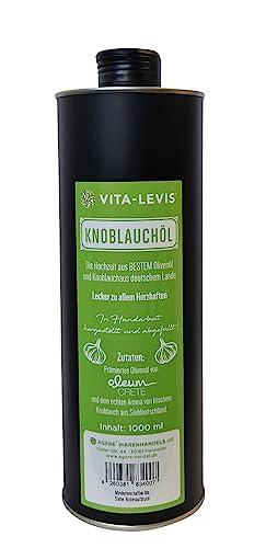 OHNE Konservierungsstoffe! Knoblauchöl 100% sortenreines Olivenöl aus der Koroneiki-Olive + Knoblauch aus deutschem Lande. 1000ml Weissblechdose. von oleum crete