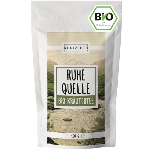 Ruhequelle - Bio Tee lose - 100 Gramm I Bio Entspannungstee mit Melisse, Kamille, Baldrian, Lavendel und weitereren entspannenden Kräutern I Herbal Tea by KLUIZ TEA von KLUIZ