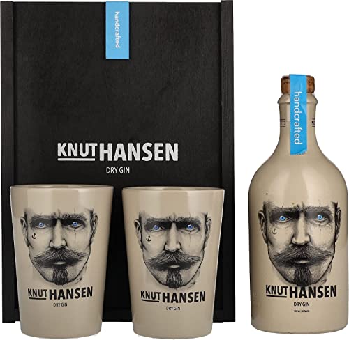 Knut Hansen Dry Gin 42% Volume 0,5l in Holzkiste mit Keramiktasse von KNUT HANSEN DRY GIN