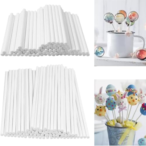 KOMUNJ 200 Stück Lollipop Sticks aus Papier Cake Pop Sticks 10 cm * 3,5 mm und 15 cm * 3,5 mm Cake Pops Stiele Papierstäbchen für Lutscher Süßigkeiten Gebäcke Kekse Bonbons von KOMUNJ