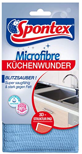 Spontex Microfibre Küchenwunder, 3D Mikrofaser-Pad mit Schwammkern, ideal für alle Küchenoberflächen, effizient gegen Schmutz und Fettrückstände, 1 Stück von KONGZEE