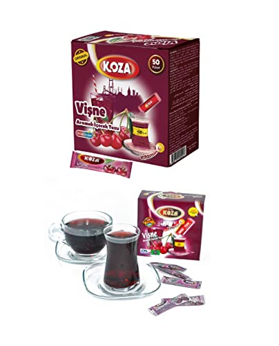 KOZA Cherry Instant Getränkepulver Stick einzeln Verpackt 50er Pack | Pulver für Heiß oder Kalt Getränk | Türkischer Tee | Ice Tea Pulver | Eistee Sauer Kirsche | Früchtetee | Cay | Teepulver | von KOZA