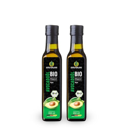 Kräuterland Bio Avocadoöl 500ml - rein, kaltgepresst, nativ, vegan -Avocado Öl zum Kochen, Braten, Grillen & als Würzöl zum Verfeinern - Speiseöl in Premium Qualität von KRÄUTERLAND N A T U R - Ö L M Ü H L E