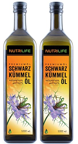 NUTRILIFE by Kräuterland Schwarzkümmelöl 2X1L (2Liter), gefiltert, schonend kaltgepresst, vegan - reich an Thymochinon - Frischegarantie: täglich mühlenfrisch direkt von unserer hessischen Ölmühle von KRÄUTERLAND N A T U R - Ö L M Ü H L E