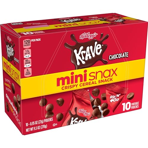 Kellogg's Krave Mini Snax Knusprige Müsli-Snacks, Kinder-Snacks, Lunch-Snacks, Schokolade, 270 ml Box (10 Beutel) von KRAVE