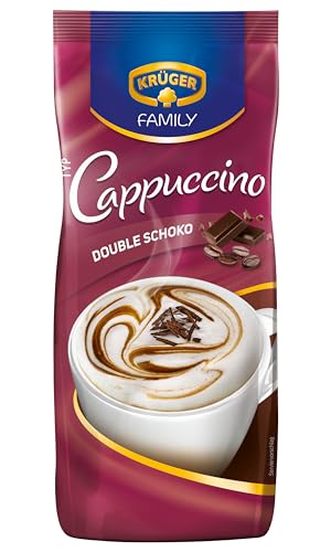 KRÜGER Family Cappuccino Double Schoko, aromatisiertes Getränkepulver mit löslichem Bohnenkaffee, koffeinhaltig, Instant Kaffee, 500 g Beutel von Krüger