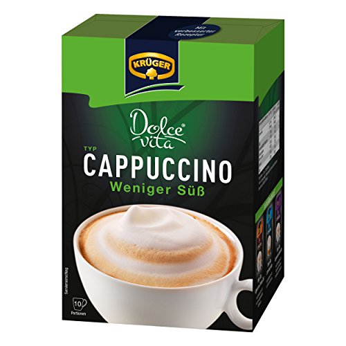 Krüger Dolce Vita Cappuccino, Weniger Süß, Milchkaffee, Milch Kaffee aus löslichem Bohnenkaffee, 10 Portionsbeutel von KRÜGER