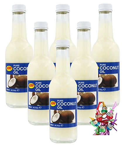 6er Pack 100% Pur Kokosöl [6x 250ml] Cocosöl ~ KTC Kokosnussöl, Pure Coconut Oil + ein kleines Glückspüppchen - Holzpüppchen von KTC