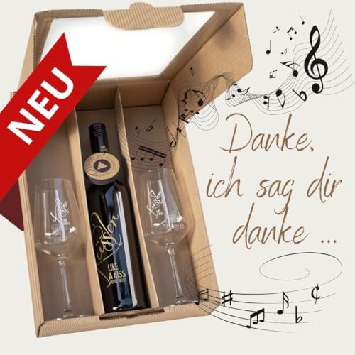 Neu! SINGENDER WEIN Cuvée rosé als DANKESCHÖN - ein Spitzenwein mit eigenem DANKE-Song - im nachhaltigen Geschenkkarton mit zwei Küssler-Gläsern - die ideale Wein-Geschenkidee für jeden Weintrinker von KÜSSLER LIKE A KISS