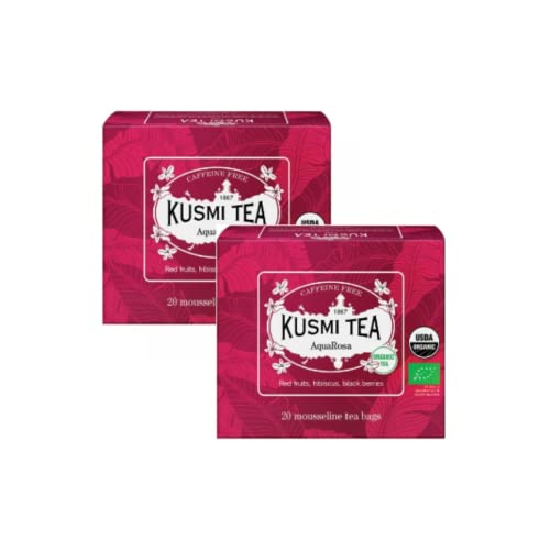 Kusmi Tea® | Aqua Rosa BIO-Aufguss aus roten Früchten und Hibiskus | Kräutertee aus roten Früchten ohne Koffein - 2 x 20 Filter (2 x 40 g) von KUSMI TEA