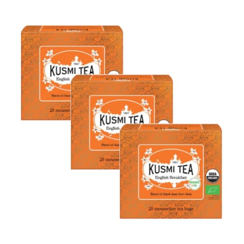 Kusmi Tea® | Bio-Schwarzteemischung für englisches Frühstück – 3 x 20 Teebeutel (3 x 40 g) | Englisches Frühstück BIO Black Ceylon und Black Assam gemischt von KUSMI TEA