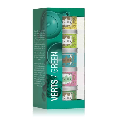 Kusmi Tea® | Geschenkbox mit Grüntee-Sortiment | Lose Grüntees, 5 verschiedene Geschmacksrichtungen – 125 g in Mignon-Metalldosen von KUSMI TEA