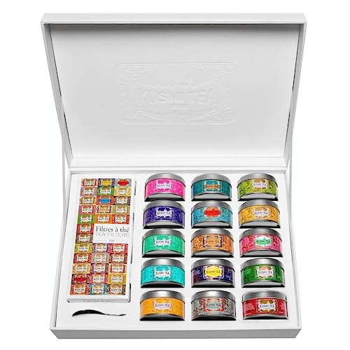 Kusmi Tea® | Geschenkbox mit Teesortiment | 15 Mini-Blatt-Teedosen + leere Filter + Metall-Ei | Aromatisierter loser Tee von KUSMI TEA